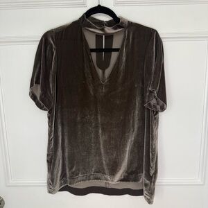 Madewell Velvet Choker V-Neck Top, Size Medium, Dark Gray